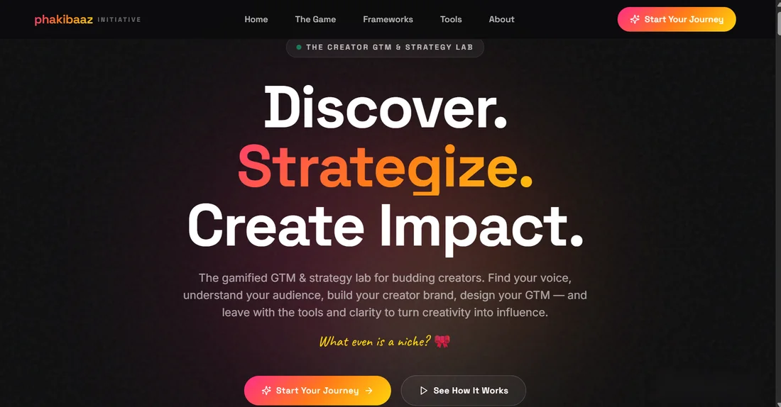 The initiative’s site: “The creator GTM & strategy lab”, a gamified lab for budding creators.